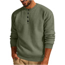 Solid Color Loose Casual Round Neck Long Sleeve Waffle Henley Shirt
