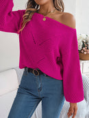 Casual Hollow Out Off-Shoulder Lantern Sleeve Sweater