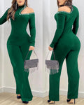 Women's Hollow-out Rhinestone Slim Jumpsuit