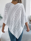 Casual Solid Color Cable Knit Loose Poncho Sweater Coat