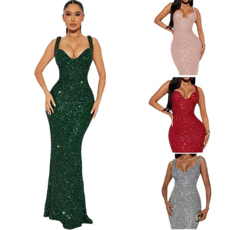 Women's Slim Shoulder Strap Sequin Bodycon Dress