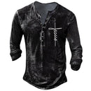 Men's Long Sleeve T-Shirt Button V-Neck Retro Oversize Youth