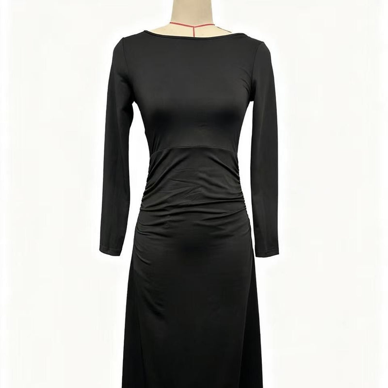 Solid Color Long Sleeve Swing Dress