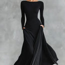 Solid Color Long Sleeve Swing Dress