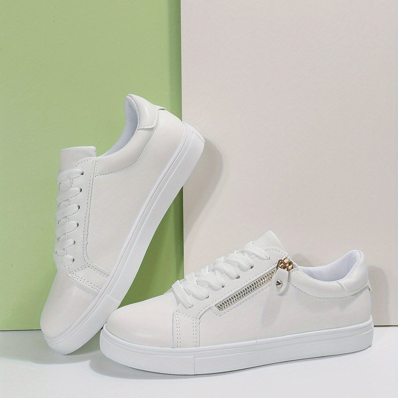 Tênis de skate feminino plus size de cano baixo , modelo versátil com zíper lateral e cadarço, ideal para caminhadas casuais.