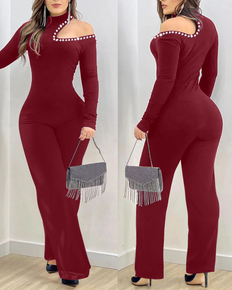 Women's Hollow-out Rhinestone Slim Jumpsuit