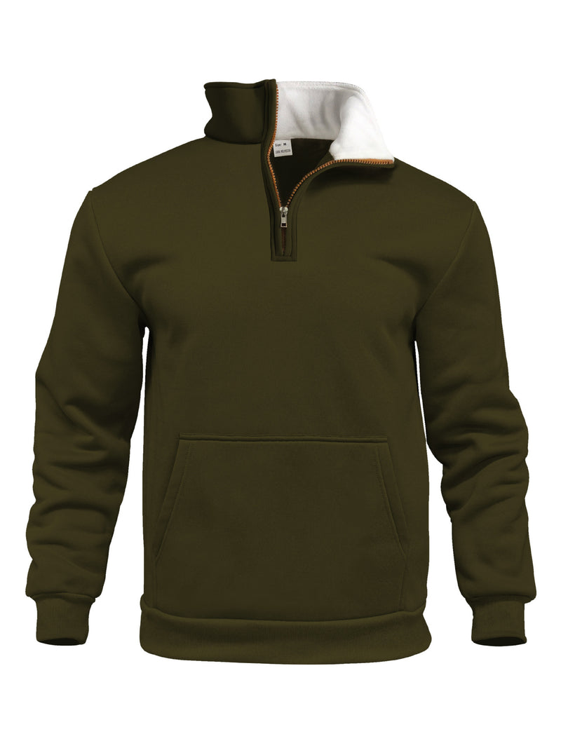 Casual Outdoor High Neck Half-Zip Pocket Long Sleeve Sweatshirt