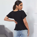 Women's V-neck Waist-cinching Fitted Short-sleeve Knit Top