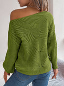 Casual Hollow Out Off-Shoulder Lantern Sleeve Sweater