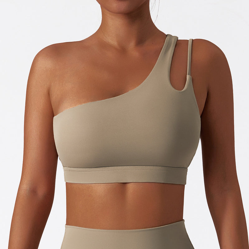 Oblique One-shoulder Beauty Back Yoga Bra Nude Feel Sports Underwear Irregular Shoulder Strap