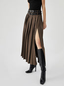 Women's High Waist Slimming Slit Pleated Skirt