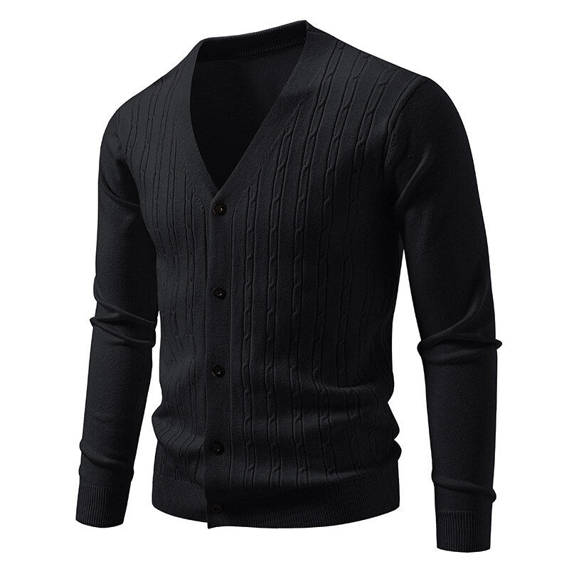 Men's Casual Knit Fashion Cable Loose V-Neck Cardigan Sweater Coat