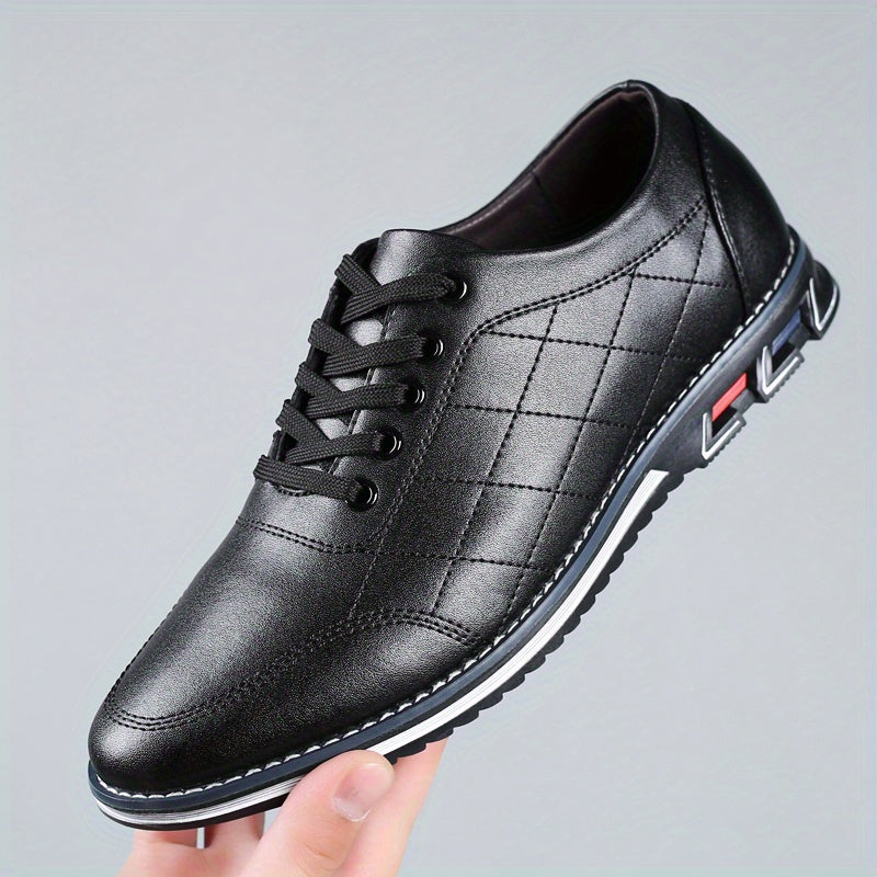 Men's Lace-up Sneakers - Casual PU Leather Walking Shoes - Comfortable And Breathable