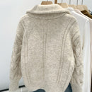 Korean-style Double Zipper Cable Knit Sweater Coat For Women