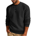 Solid Color Loose Casual Round Neck Long Sleeve Waffle Henley Shirt
