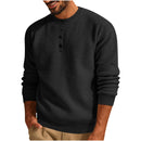 Solid Color Loose Casual Round Neck Long Sleeve Waffle Henley Shirt