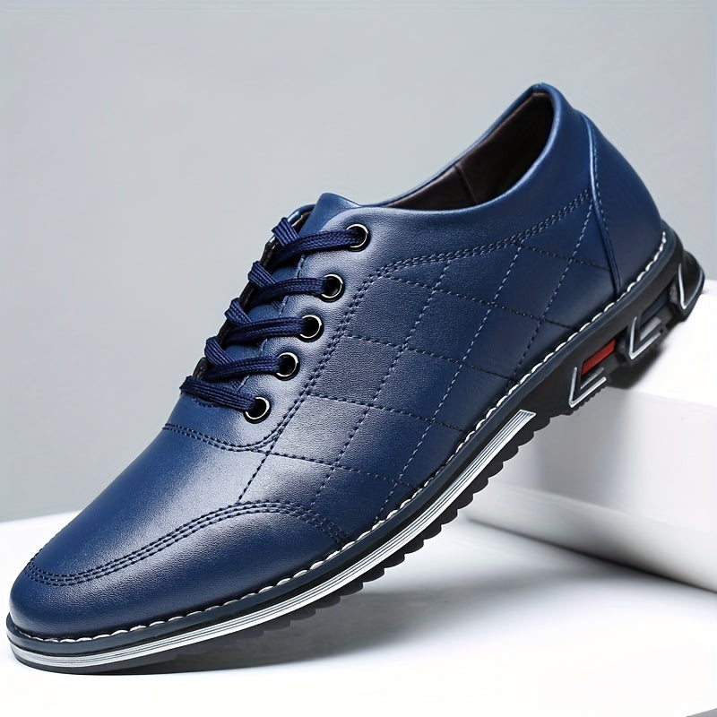 Men's Lace-up Sneakers - Casual PU Leather Walking Shoes - Comfortable And Breathable