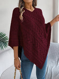 Casual Solid Color Cable Knit Loose Poncho Sweater Coat