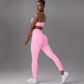 Women's Simple Nude Feel Beauty Back Exercise Contrast Color Bra Yoga Pants