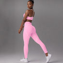 Women's Simple Nude Feel Beauty Back Exercise Contrast Color Bra Yoga Pants