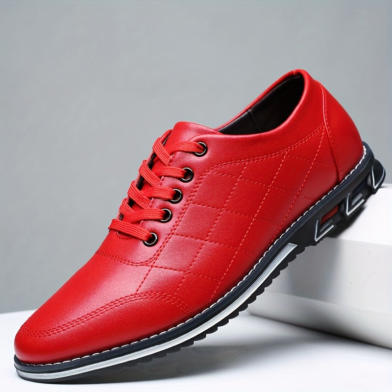 Men's Lace-up Sneakers - Casual PU Leather Walking Shoes - Comfortable And Breathable